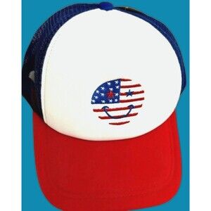 NWT Patriotic American Flag Smiley Face Trucker Hat 4th of July Snapback USA Cap